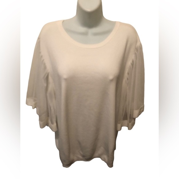 Calligraphie Scoop Neck Sweater Sz. XL Flutter Sheer Puff Sleeve Viscose Career - Picture 1 of 5